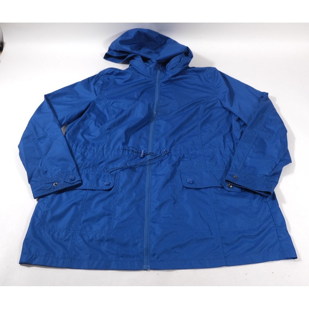 St. John's Bay Jacket Women XL Blue Packable Water Resistant Windbreaker Hooded